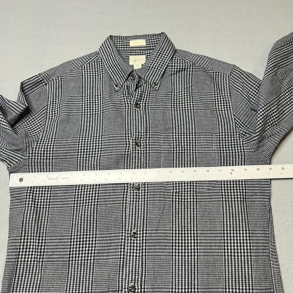 J. Crew Shirt Mens M Black Gray Houndstooth Check Long Sleeve Slim Fit Button-Up